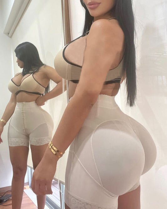 Curve High Waist Butt Lifting Lace Shapewear Shorts with Hooks