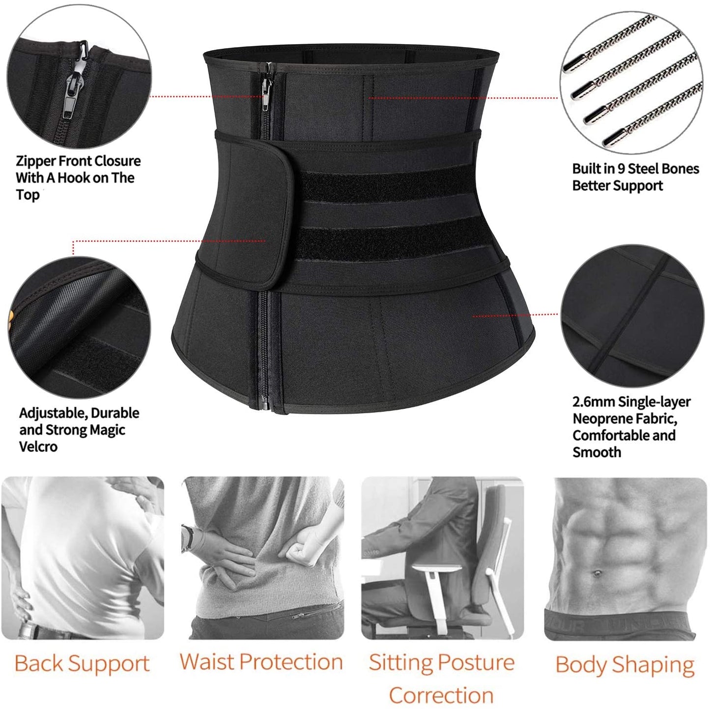 Neoprene Waist Trainer Workout ABS Belt for Men
