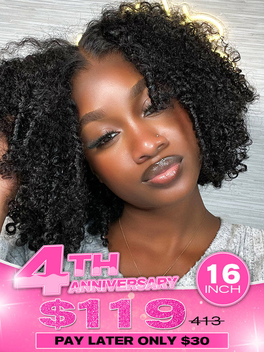 Pre-bleached Knots Wear Go Glueless Wig Pre-cut 4x6.5 HD Lace Kinky Curly Human Hair