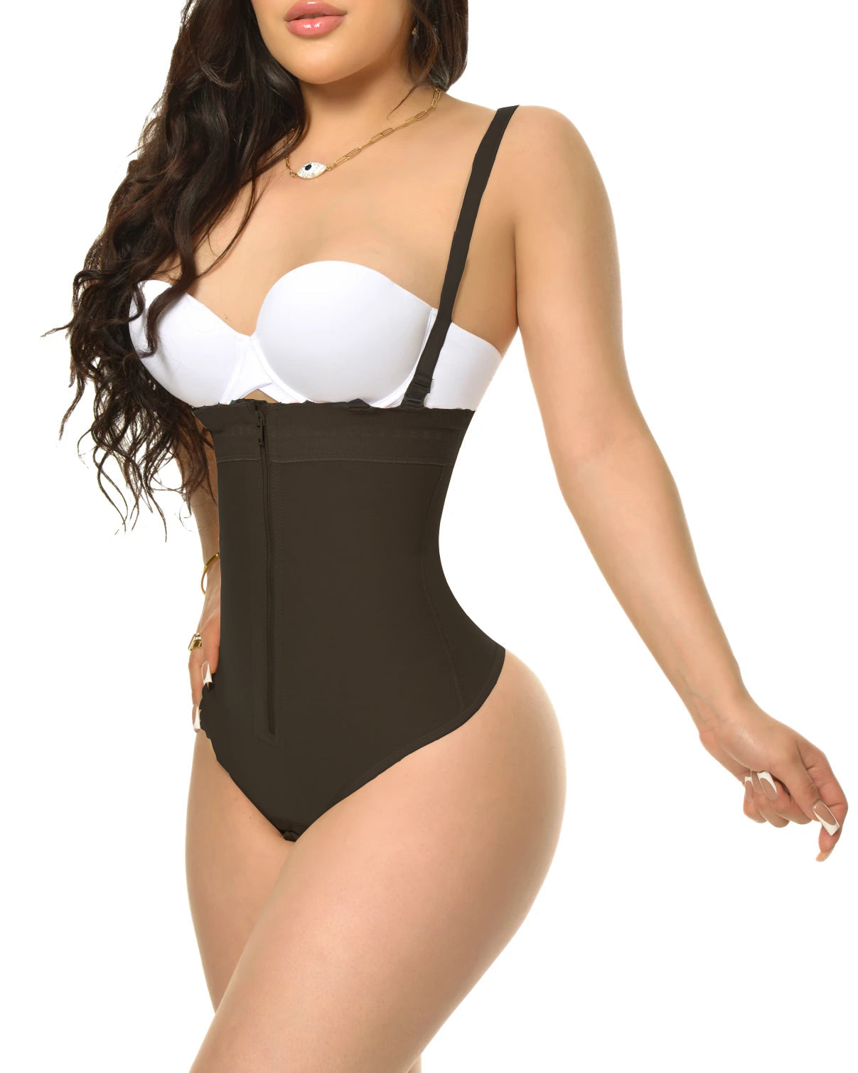 Thin Straps Open Bust Tummy Control Zipper Shapewear Bodysuit Ref2105