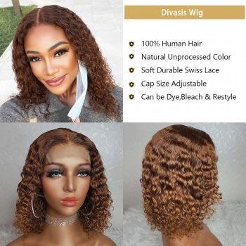 Nueva peluca rizada corta de color castaño claro con corte bob y cabello mediano 