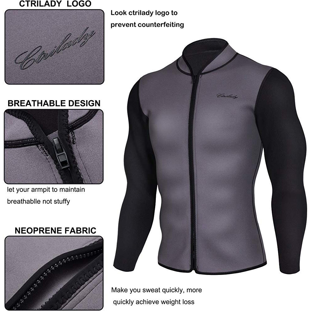Men's Best Neoprene Wetsuit Jacket with Front Zipper Long Sleeves
