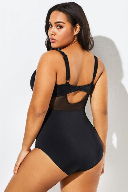 Black Cut Out Mesh Underwire One Piece Swimsuit