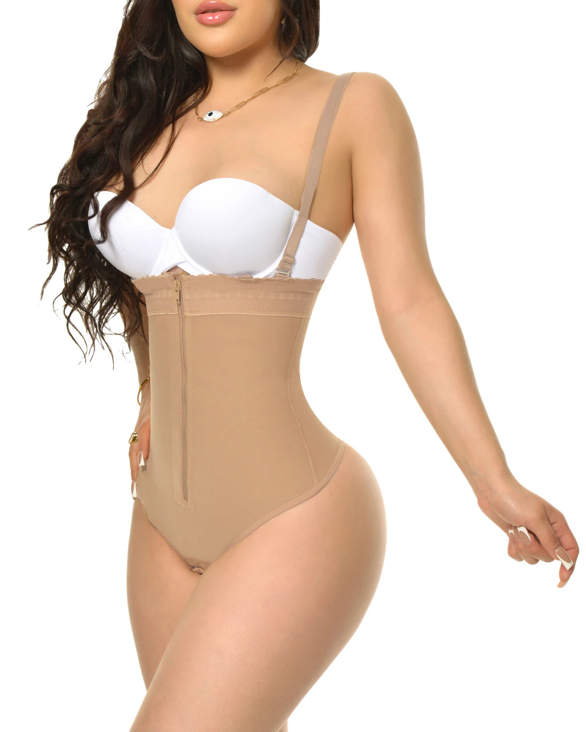 Thin Straps Open Bust Tummy Control Zipper Shapewear Bodysuit Ref2105