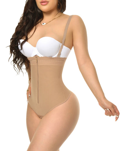Thin Straps Open Bust Tummy Control Zipper Shapewear Bodysuit Ref2105