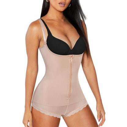 Latex Slim Zipper Shapewear Corset Lace Panty