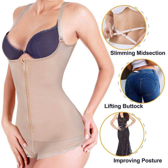 Latex Slim Zipper Shapewear Corset Lace Panty