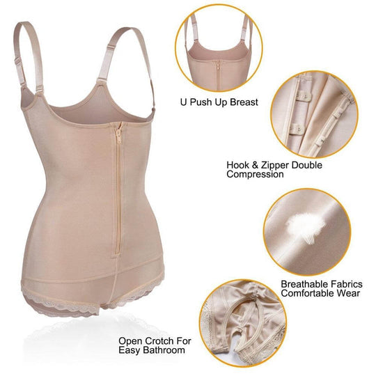 Latex Slim Zipper Shapewear Corset Lace Panty
