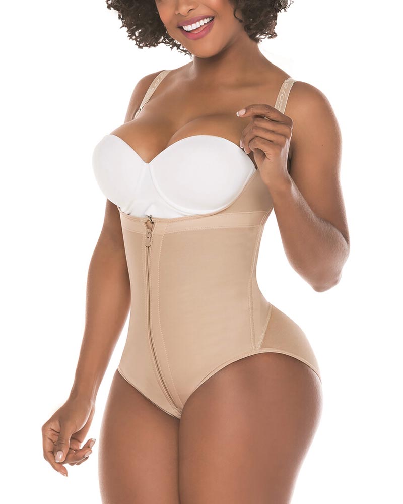 Women Shapewear Bodysuit Straps Tummy Control Waist Trainer Cincher Zipper Body Shaper Lace Fajas
