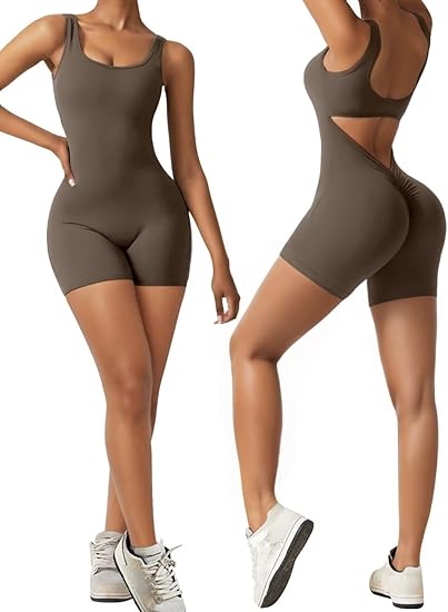 Women Sexy Backless One Piece Jumpsuit Shorts Sleeveless Tummy Control V Back Scrunch Bodycon Romper