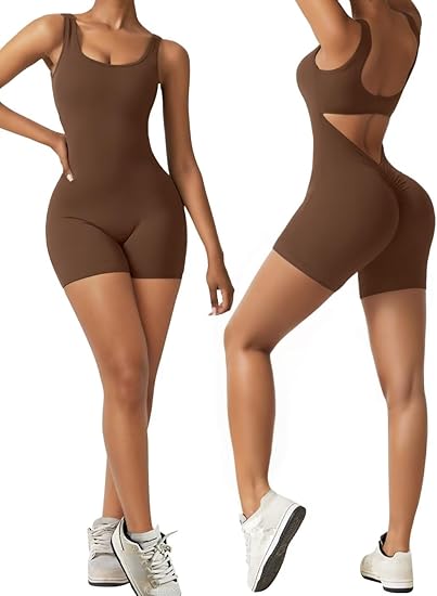 Women Sexy Backless One Piece Jumpsuit Shorts Sleeveless Tummy Control V Back Scrunch Bodycon Romper
