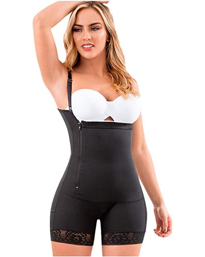 Side Zipper Tummy Control Hip Lift Lace Ajustable Shoulder Strap For Women Bodysuit