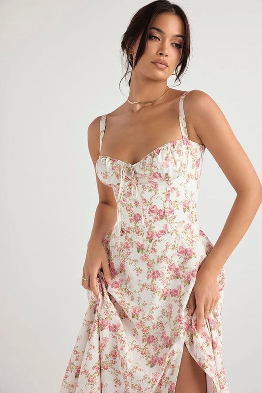 Comfortable Beauty-No underwire-Print Bustier Sundress