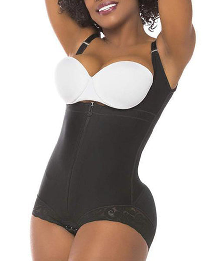Women Shapewear Bodysuit Straps Tummy Control Waist Trainer Cincher Zipper Body Shaper Lace Fajas