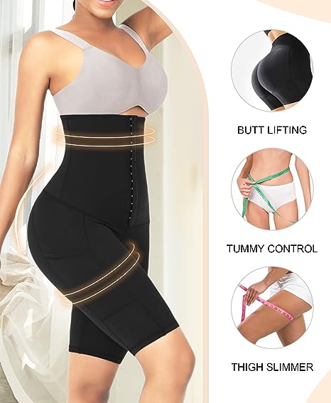 Tummy Control Shapewear Shorts for Women High Waisted Body Shaper Waist Trainer Leggings with Pockets