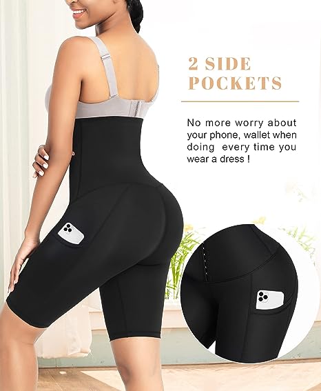 Tummy Control Shapewear Shorts for Women High Waisted Body Shaper Waist Trainer Leggings with Pockets