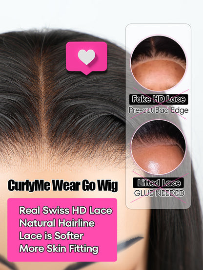 Peluca de cabello lacio predecolorado Wear Go sin pegamento, precortada, con encaje HD, prearrancada 