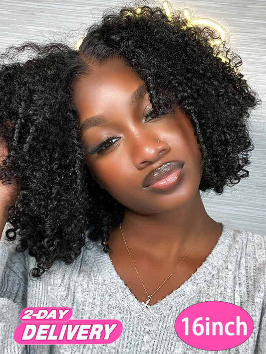 Pre-bleached Knots Easy to Wear Glueless Pre-cut HD Lace Kinky Curly Wig Pre-plucked