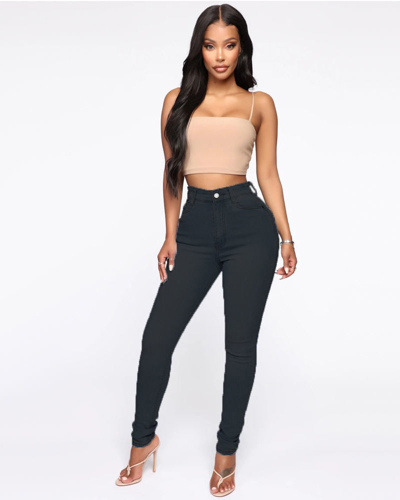 Jeans de cintura alta con efecto melocotón que levantan la cadera 