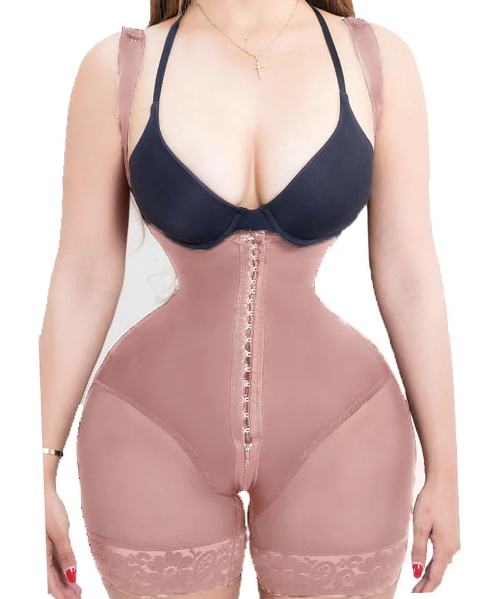 Women's Compression Garment With Thin Straps Hook Closure Waist Slimming Shapewear