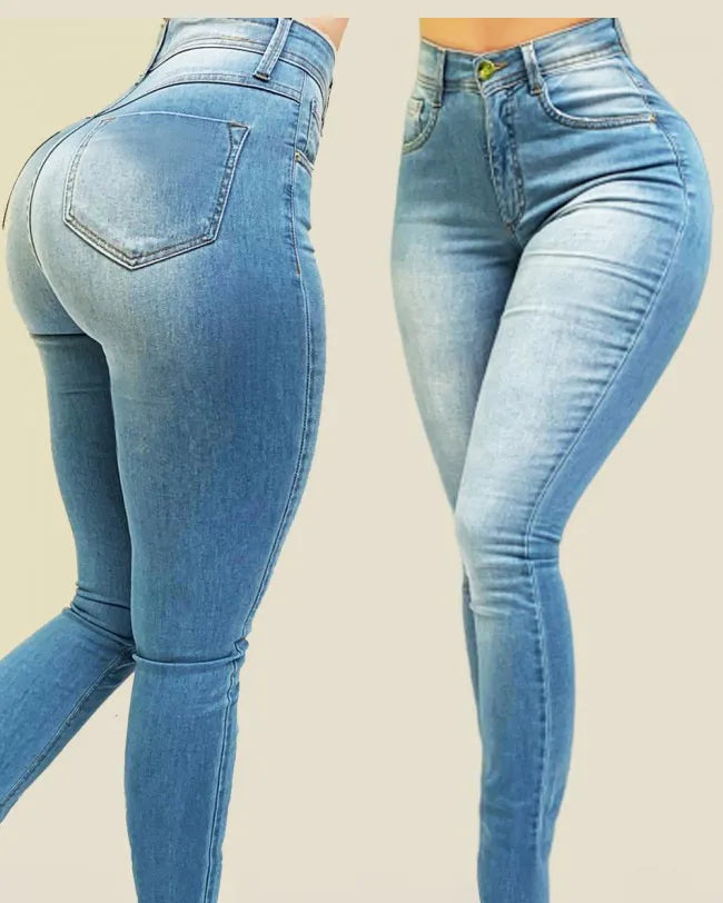 Jeans moldeadores ajustados y elásticos de cintura alta 