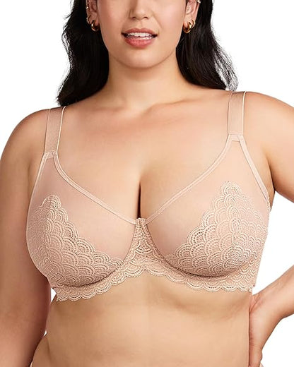 Minimizer Bras for Women Large Bust Full Coverage Lace Plus Size Bra - Mermaid Scales