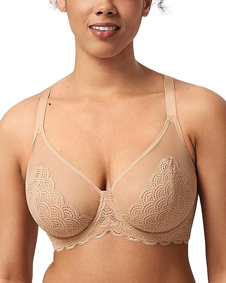Minimizer Bras for Women Large Bust Full Coverage Lace Plus Size Bra - Mermaid Scales