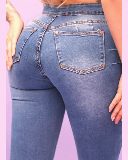 Double Buttons Stretchy Jeans