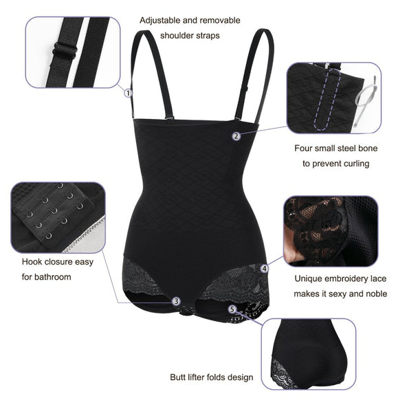 Women's Hi-waist Lace Shapewear With Straps