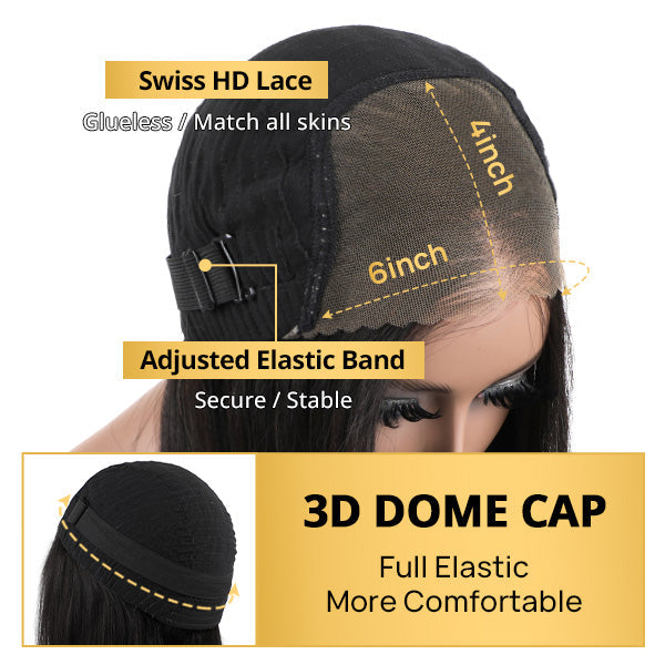 Peluca Go Wig 4x6 sin pegamento, con encaje suizo HD, ondas al agua, cabello humano, densidad del 180 % 