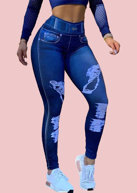 Leggings de mezclilla sintética con cintura alta y gran elasticidad 