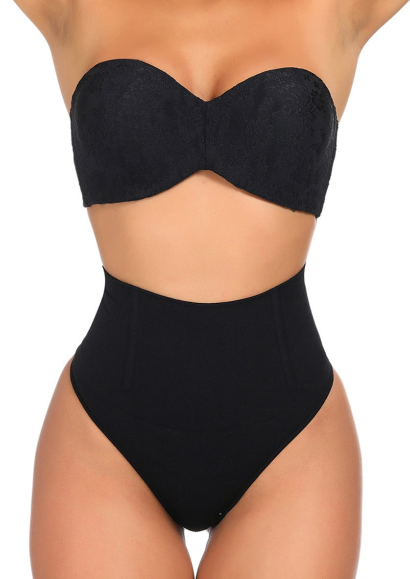 Seamless 4 Steel Bones Shapewear Thong Natural Shaping Black