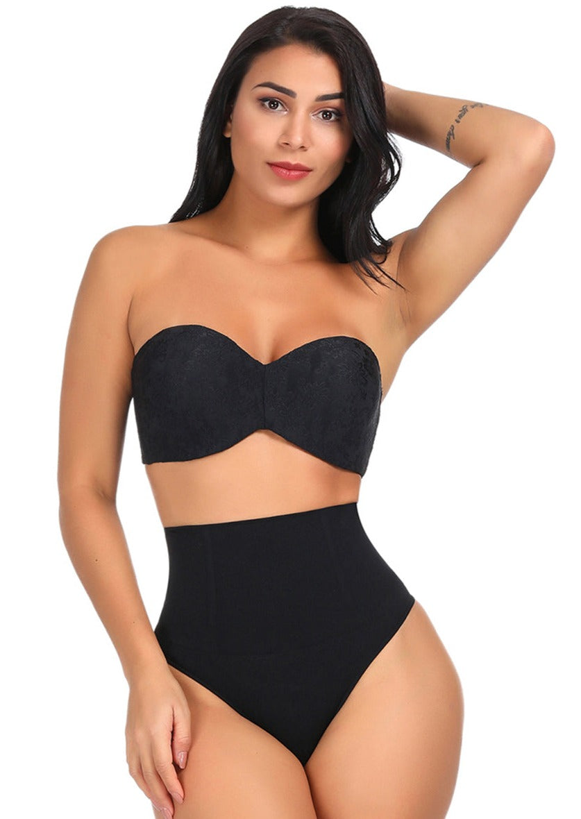 Seamless 4 Steel Bones Shapewear Thong Natural Shaping Black