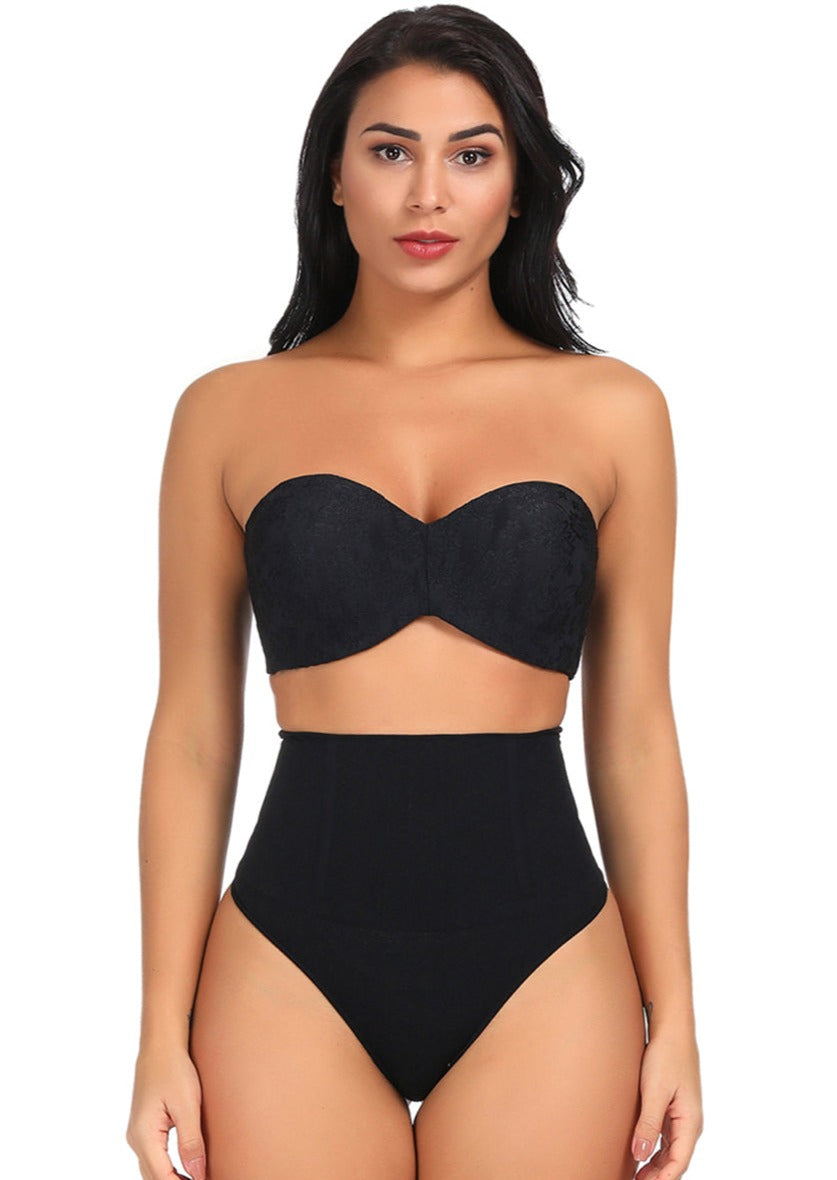 Seamless 4 Steel Bones Shapewear Thong Natural Shaping Black