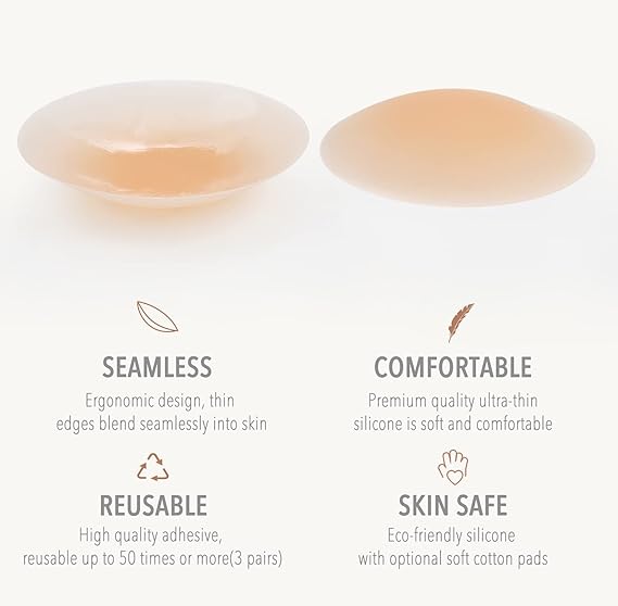 SELENA’S PERSICA Sticky Adhesive Silicone Nipple Pasties - Reusable Pasty Nipple Covers for Women waterbra Comfortable Flat