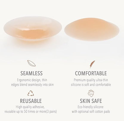 SELENA’S PERSICA Sticky Adhesive Silicone Nipple Pasties - Reusable Pasty Nipple Covers for Women waterbra Comfortable Flat
