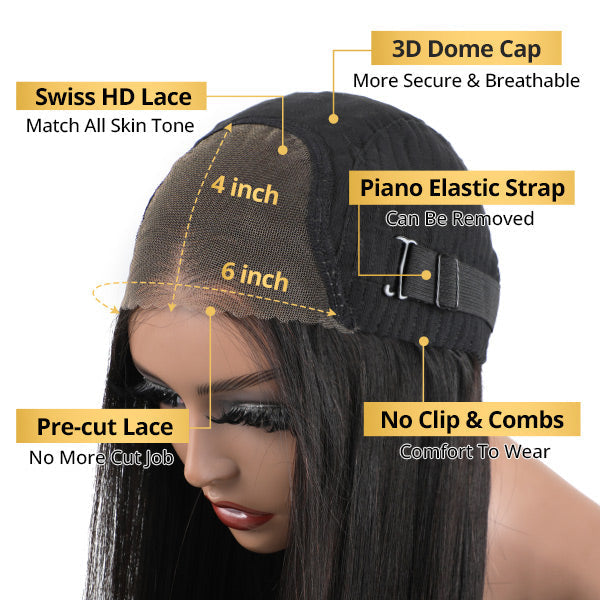 Peluca Go Wig 4x6 sin pegamento, con encaje suizo HD, ondas al agua, cabello humano, densidad del 180 % 