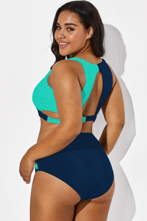 Colorblock Fashion Mesh V-Neck Wrap Bikini Top