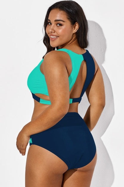 Colorblock Fashion Mesh V-Neck Wrap Bikini Top