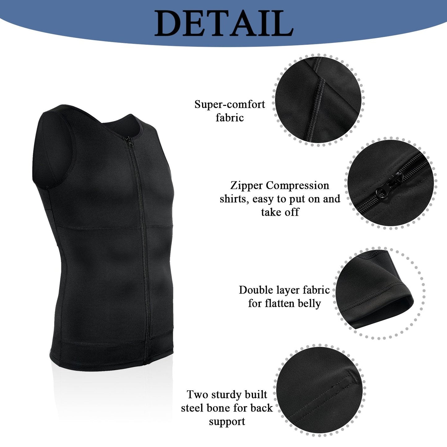Nebility Men Zipper Vest For Slim & Back Support