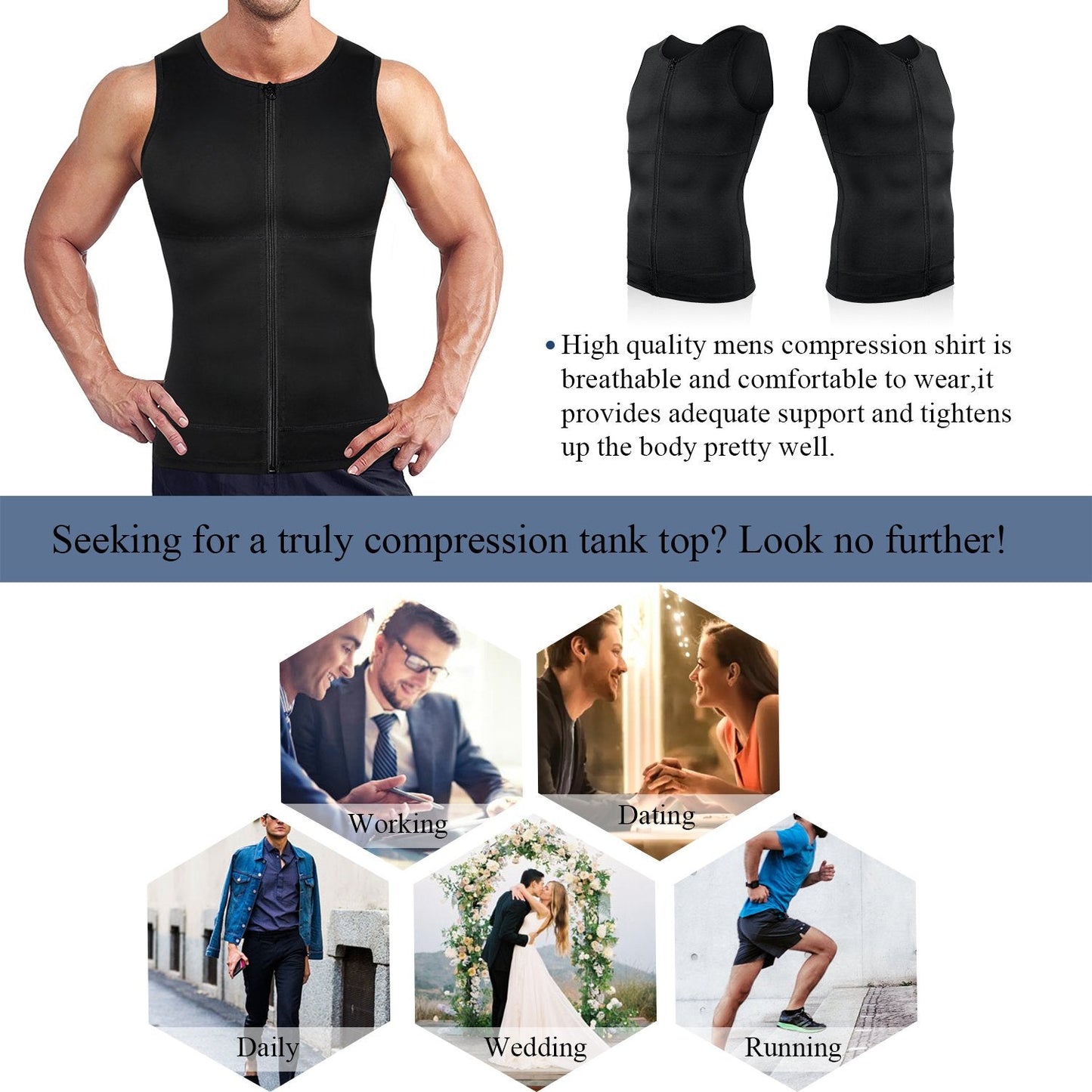 Men Zipper Vest For Slim & Back Support