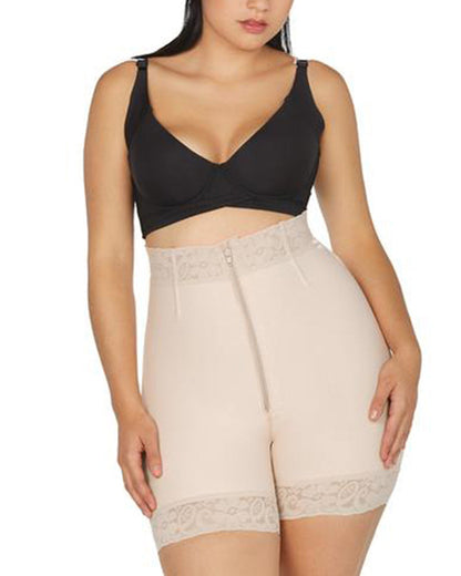 Women High Waist Hip Enhancer Cincher Butt Lifter Zipper Shapewear Lace Tummy Control Panties Shaper Breathable Fabric Front Closure