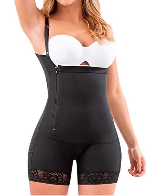 Side Zipper Tummy Control Hip Lift Lace Ajustable Shoulder Strap For Women Bodysuit