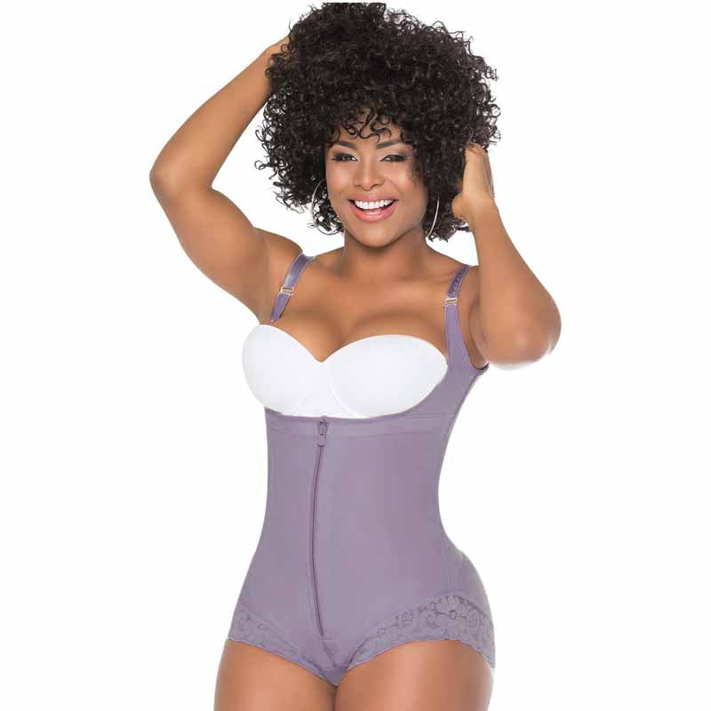 Women Shapewear Bodysuit Straps Tummy Control Waist Trainer Cincher Zipper Body Shaper Lace Fajas