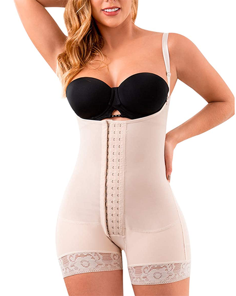 Women's BodyShaper Butt Lifter HOOK AND EYE CLOSURE OPEN BUST Tummy Control Adjustable Thin Shoulder Strap Lace Shapewear