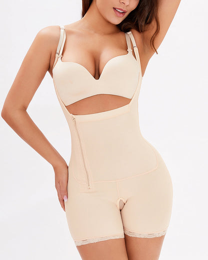 Women Postpartum Tummy Control Shapewear Flatten Abdomen Fajas Side Zipper Bodysuit