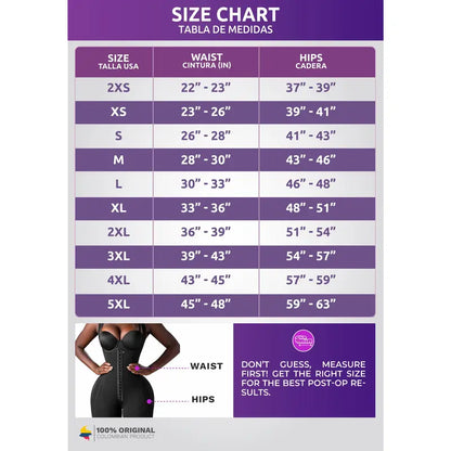 Stage 3 Faja Post-Op Faja Colombiana Strapless with Perfect Hourglass Fit, 3 Compression Hook Levels, and Built-in Rods for Posture Support - Fabric