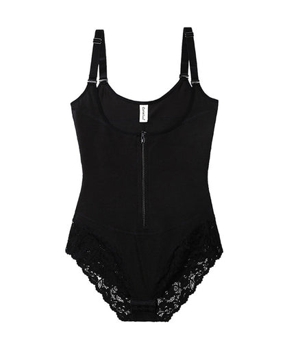 Women Shapewear Bodysuit Straps Tummy Control Waist Trainer Cincher Zipper Body Shaper Lace Fajas