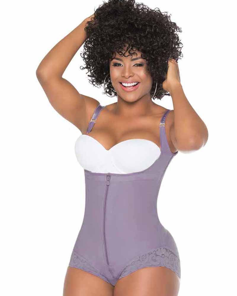 Women Shapewear Bodysuit Straps Tummy Control Waist Trainer Cincher Zipper Body Shaper Lace Fajas