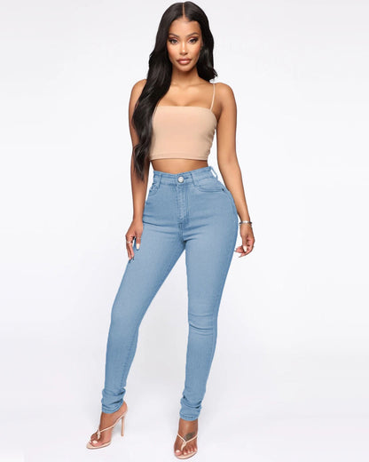 Jeans de cintura alta con efecto melocotón que levantan la cadera 